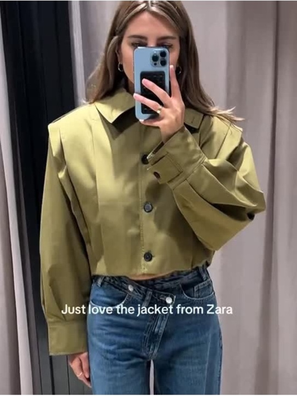 Zara Isabel Marant inspired 
Cropped Olive Green Boxy Trench Jacket